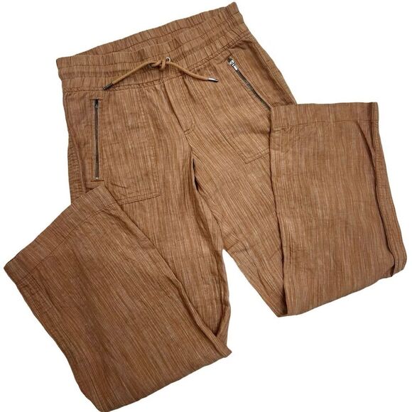 Athleta Women's Wide Leg Linen Pants Size 4 Orange Tan Casual Drawstring - Picture 4 of 11